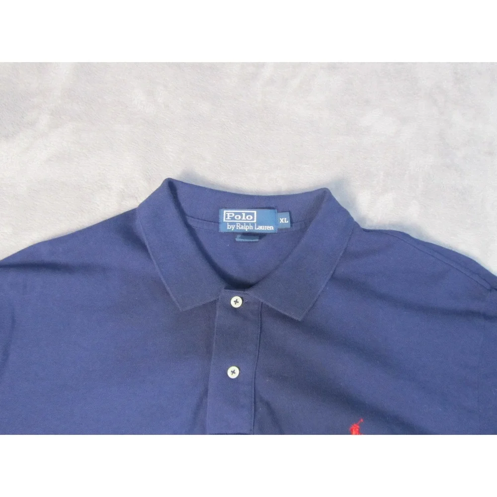 Polo‎ Ralph Lauren Mens XL Navy Blue Long Sleeve Pique Polo Shirt Red Pony Logo